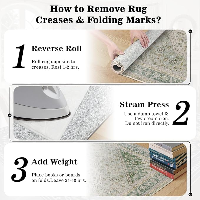 DCX Green 5x7 Area Rug, Machine Washable Non Slip Stain Resistant Vintage Rug - Image 9