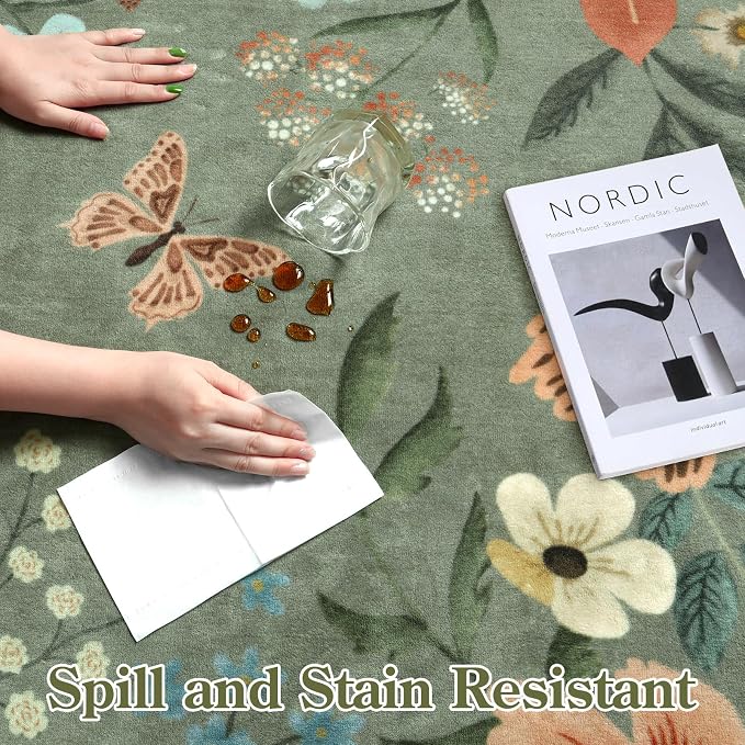 Lahome Floral Washable Rugs 8x10, Non-Slip Soft Green Rug Stain Resistant - Image 6