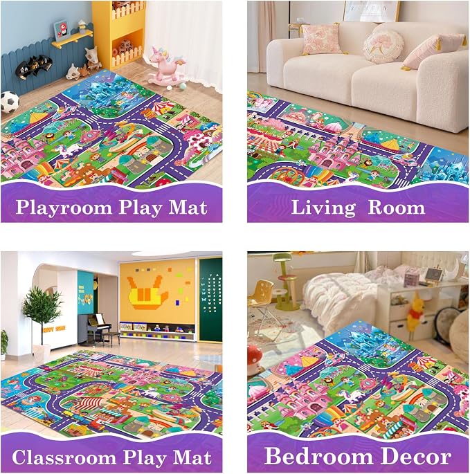 Oriate Kids Dream Mat Girls Toy Car Playmat, Princess Castle Girl Pink Kids - Image 4