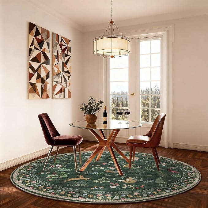 Washable Round Rugs for Bedroom 4ft: Living Room Rug Stain Resistant Non Slip - Image 4
