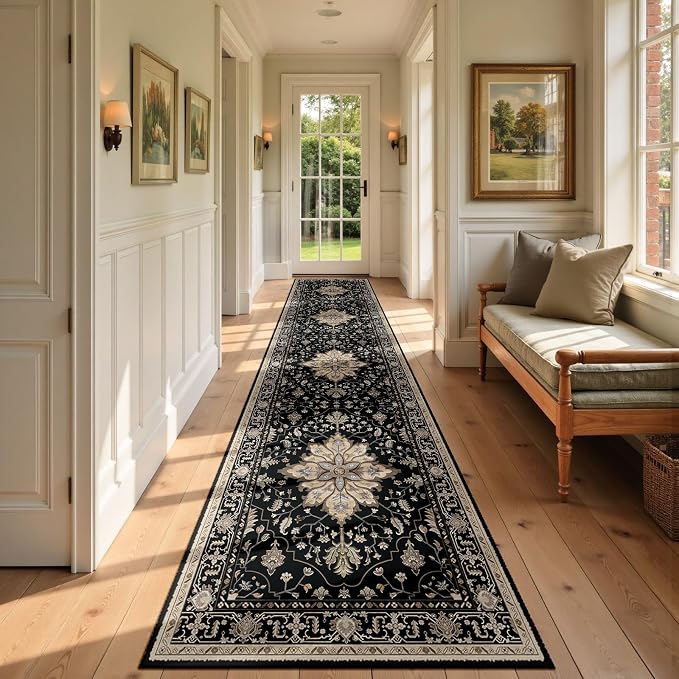 RELEANY Area Rugs Runner 2'6"x14' Washable Non-Slip, Floral Vintage Distress by RELEANY
