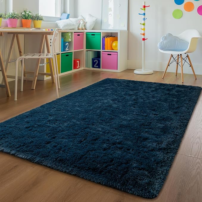 Andecor Shag Area Rug for Living Room, 6x9 Feet Navy Blue Soft Fluffy Indoor - Image 2