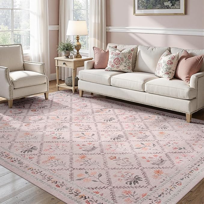 DCX Washable 8x10 Pink Floral Rug - Image 5