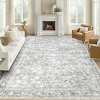 8x10 Area Rugs for Living Room: Washable Large Vintage Floral Rug Low Pile by LOSBULAKE