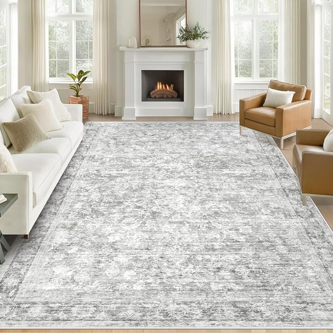 8x10 Area Rugs for Living Room: Washable Large Vintage Floral Rug Low Pile by LOSBULAKE