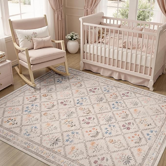 DCX Washable 5x7 Rose Biege Floral Rug by DCXWashableRug
