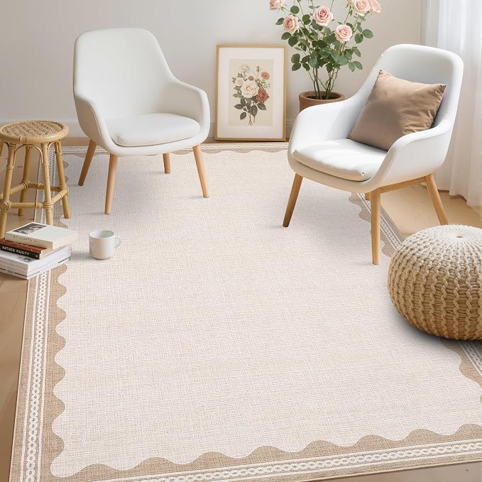 GarveeHome Scalloped 4x6 Rug Non-Slip Washable Low-Pile Carpet - Image 2