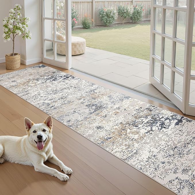 DMOYEST Washable Runner Rug for Hallway: 2.6x10 Neutral Modern Abstract Low - Image 3