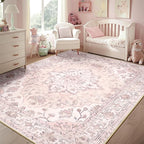 RELEANY Area Rugs 5'x7' Washable Non-Slip, Floral Vintage Distress Medallion by RELEANY