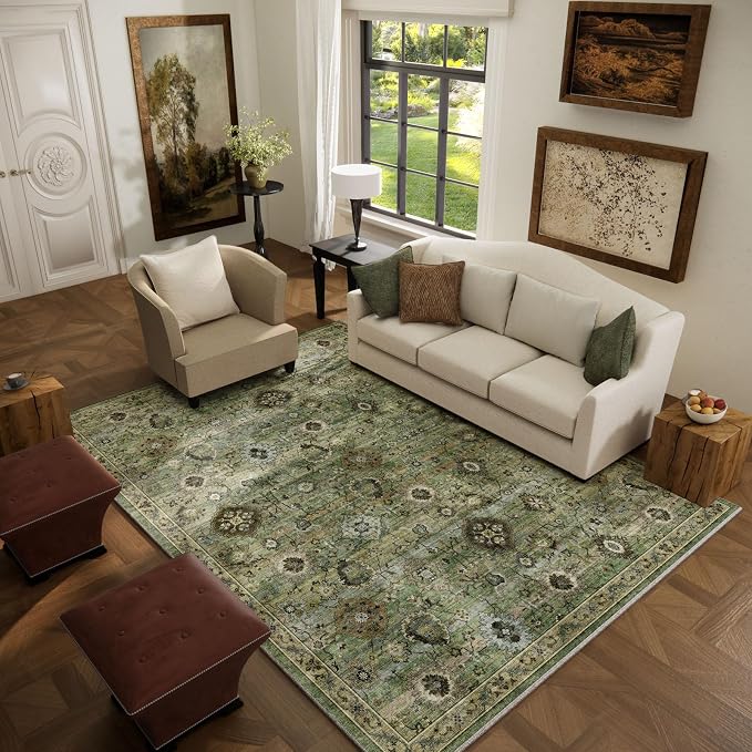 Washable Area Rugs for Living Room: 5x7 Rug Boho Vintage Rugs Stain Resistant - Image 2