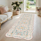 Hallway Runner Scalloped Floral Rug 2.6x8 Washable Non Slip Pink | Soft - Image 2