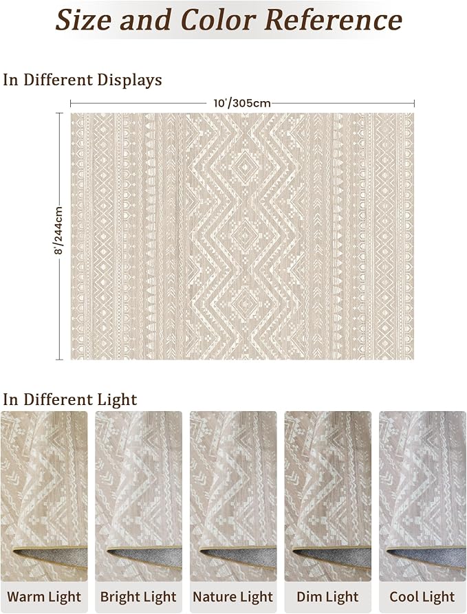 Miukiki 8x10 Area Rug for Living Room Moroccan Washable Rugs Non Slip Indoor - Image 2