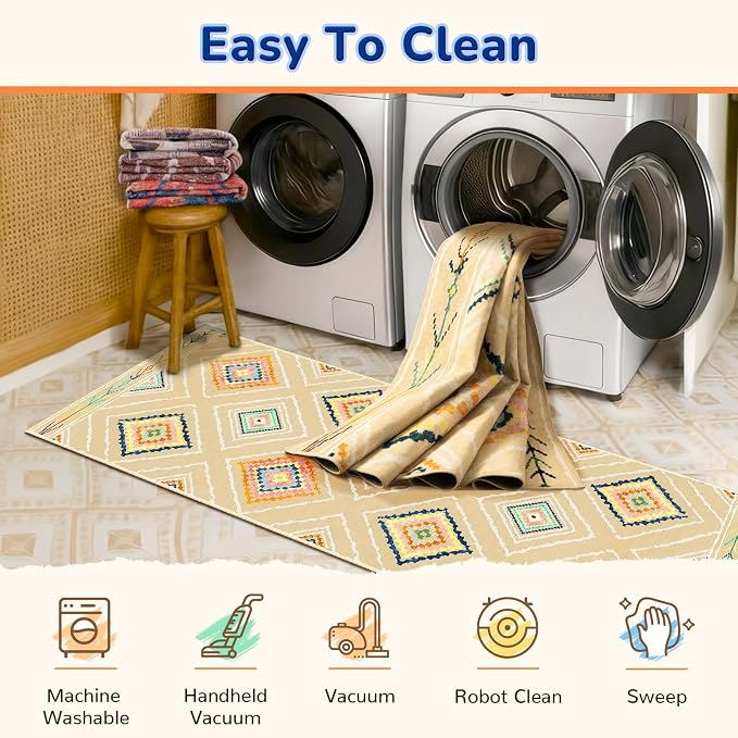 Area Rug 8x10 Rug Machine Washable Non-Slip Low Pile Print Pattern Western Rug - Image 3