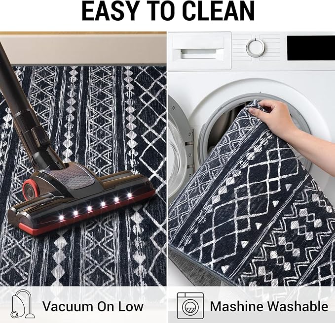 KUTA Moroccan Washable Kitchen Rug, 2x7 Non-Slip Vintage Black Boho Hallway - Image 5