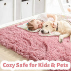 Amdrebio Blush Pink Area Rugs for Girls Bedroom, Fuzzy Furry Fluffy Kawaii Rugs - Image 2