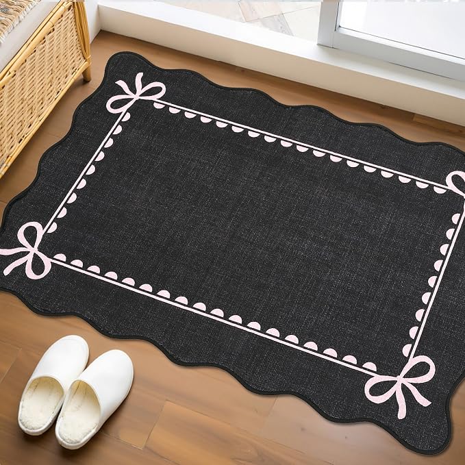 GarveeHome Scalloped Bow Rug for Kitchen Floor, Solid Rug for Dorm, Washable by GarveeHome