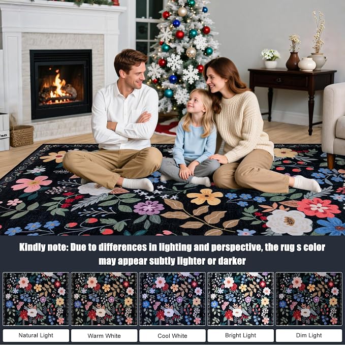 Area Rug Living Room Rugs: Floral 4x6 Washable Rug Vintage Soft Boho Non-Slip - Image 9