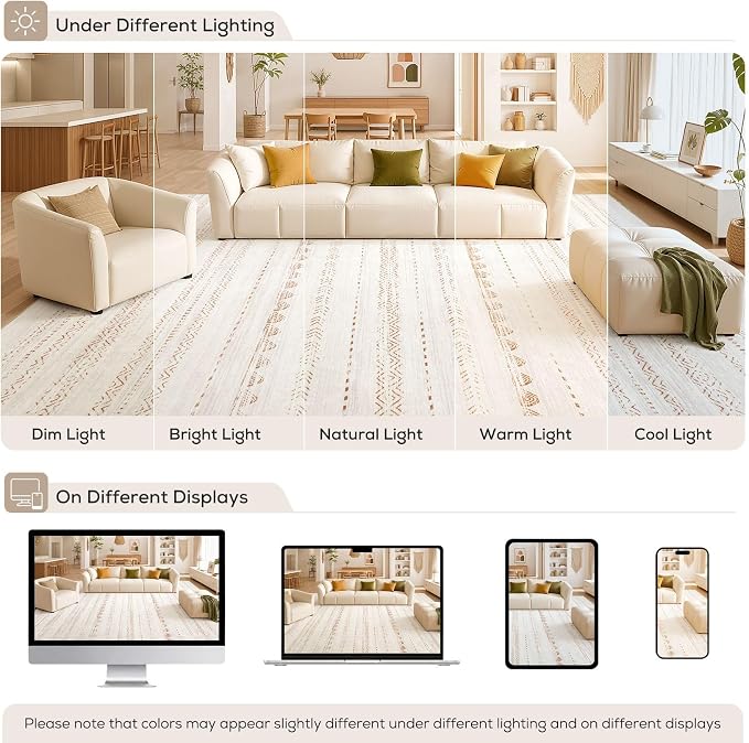 Nakagishi 10x12 Area Rug Living Room: Washable Boho Large Neutral Modern Soft - Image 9
