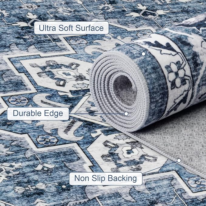5x7 Area Rugs Living Room Rug: Washable Vintage Boho Medallion Rug No Slip - Image 7