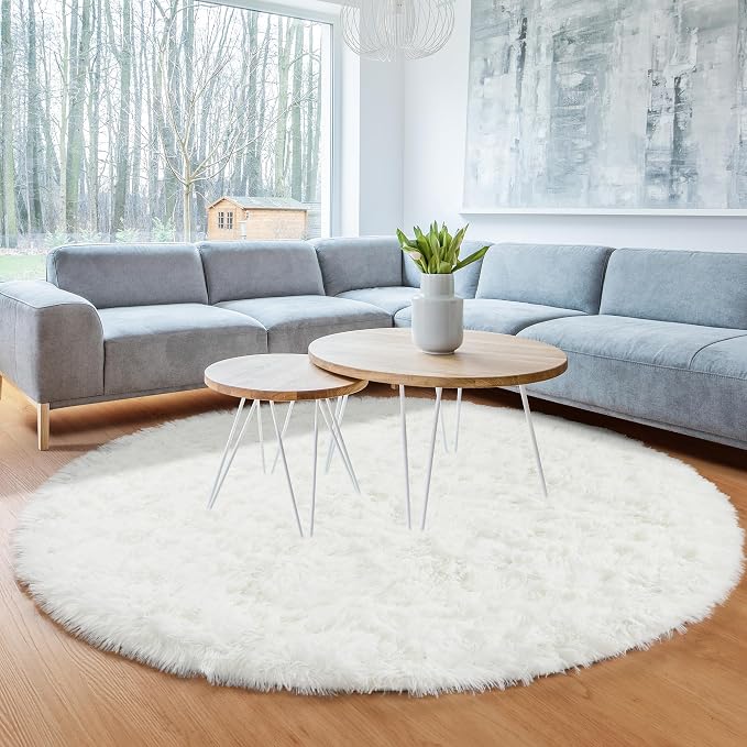 ONASAR Cream White Round Area Rug 4ft, Fluffy Ultra Soft Bedroom Circle Rugs - Image 7