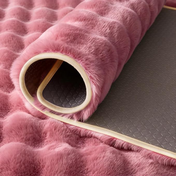 Dusty Rose Rabbit Plush Rug 6'x9', Fluffy Faux Fur Shaggy Area Rug - Image 7
