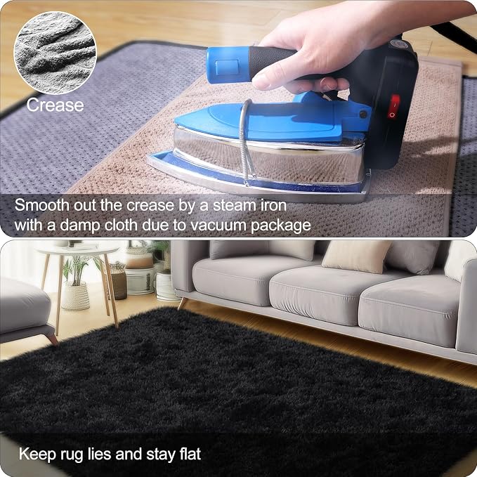 qulint 8x10 Rug for Living Room, Soft Fluffy Black Rug for Bedroom Shag Shaggy - Image 5