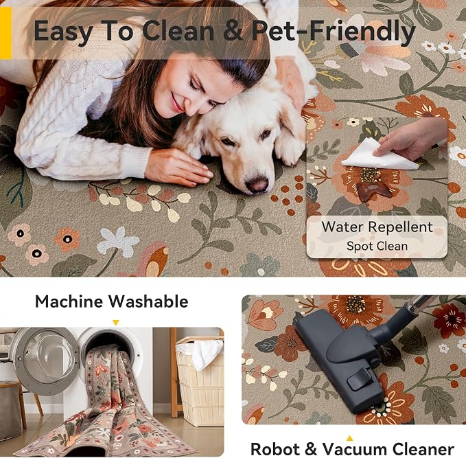 RELEANY Floral 6x9 Area Rugs Washable Print Boho Cute Carpet Non Slip Flower - Image 5