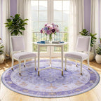 RELEANY Area Rugs Round 5ft Washable Non-Slip, Floral Vintage Distress - Image 2
