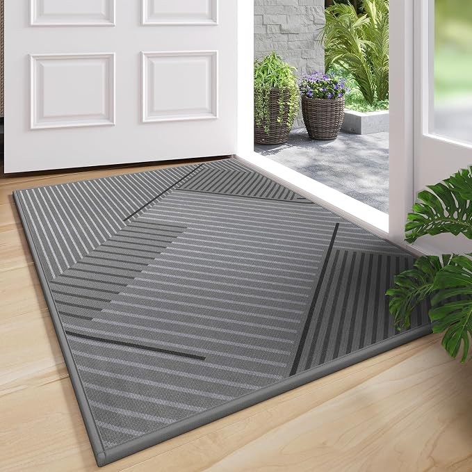 Front Door Mat 17''x30'', Non Slip Absorbent Dirt Resist Washable Low-Profile by QiCaiJia