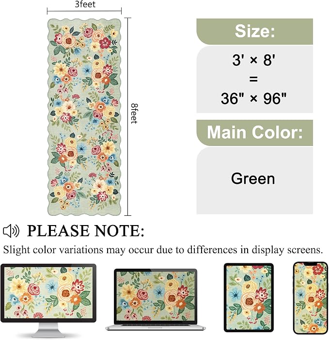 DUKINO 3x8 Washable Runner Rug, Soft Indoor Floral Non Slip Long Runner Rug - Image 2