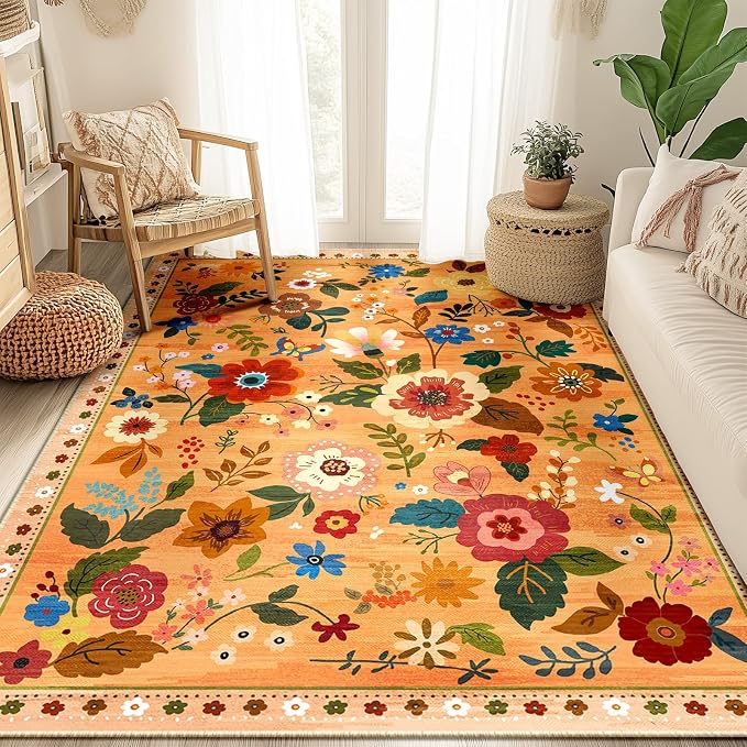 RELEANY Floral 4x6 Area Rugs Washable Print Boho Cute Carpet Non Slip Flower - Image 9