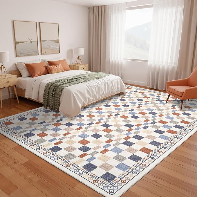 GarveeHome 10x13 Area Rug for Large Living Room Modern Colorful Checkered Throw - Image 8