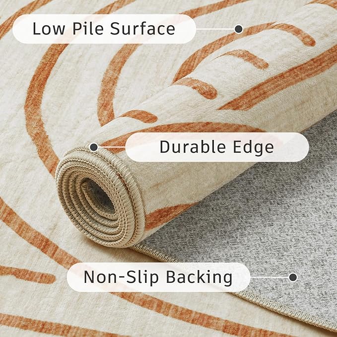 DCX Beige 2x3 Entryway Rug, Machine Washable, Soft Midcentury Modern Non Slip - Image 5