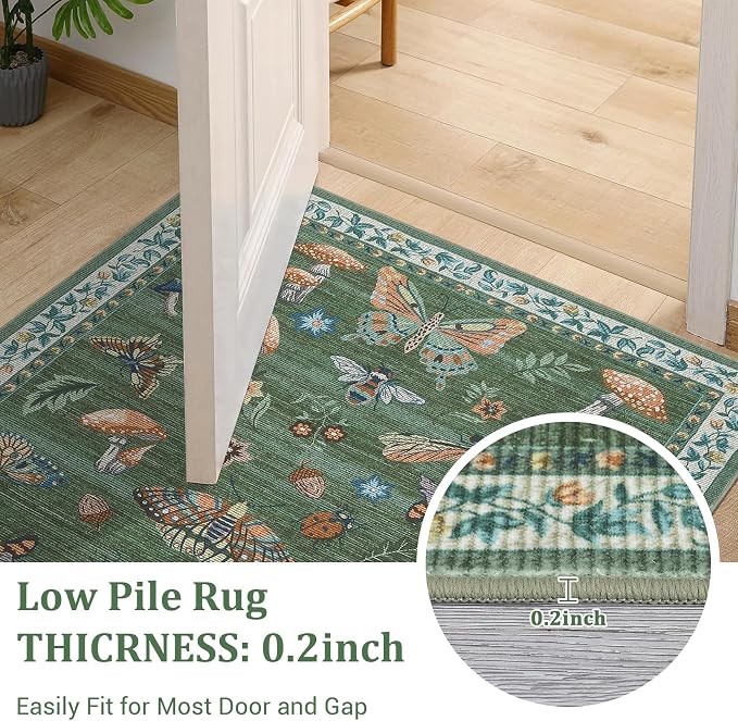 Mushroom Insect 4ft Round Rug Washable Non-Slip Soft Ultra-Thin Small Boho - Image 6
