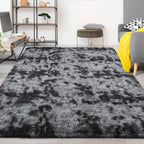 FlyDOIT Large Area Rugs for Living Room, 4x6 Feet Tie-Dyed Dark Grey Shaggy Rug - Image 9