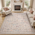 DCX Washable 5x7 Rose Biege Floral Rug - Image 2
