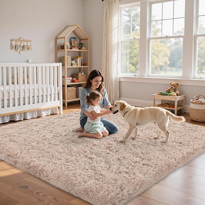 4x6 Area Rug for Living Room:Ultra Soft Fluffy Shag Beige Rugs, Large Fuzzy - Image 9