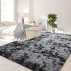 FlyDOIT Large Area Rugs for Living Room, 4x6 Feet Tie-Dyed Dark Grey Shaggy Rug - Image 3
