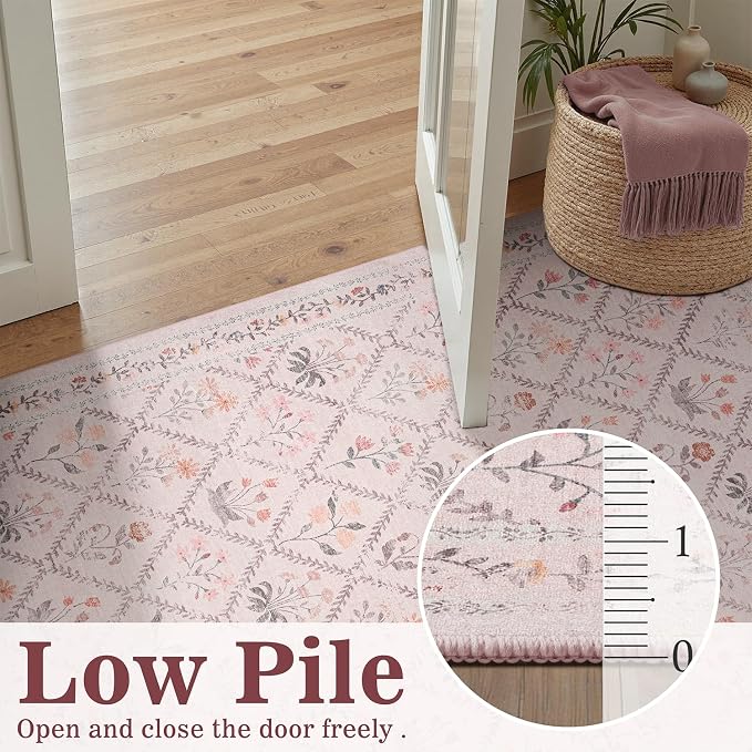 DCX Washable 8x10 Pink Floral Rug - Image 6