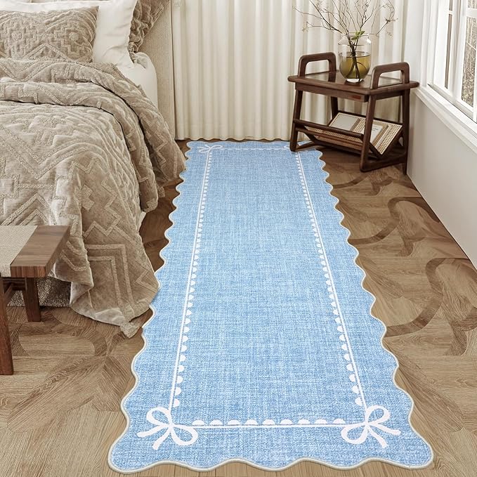 GarveeHome Scalloped Bow Rug for Living Room, Solid Blue Rug for Dorm, Washable - Image 7