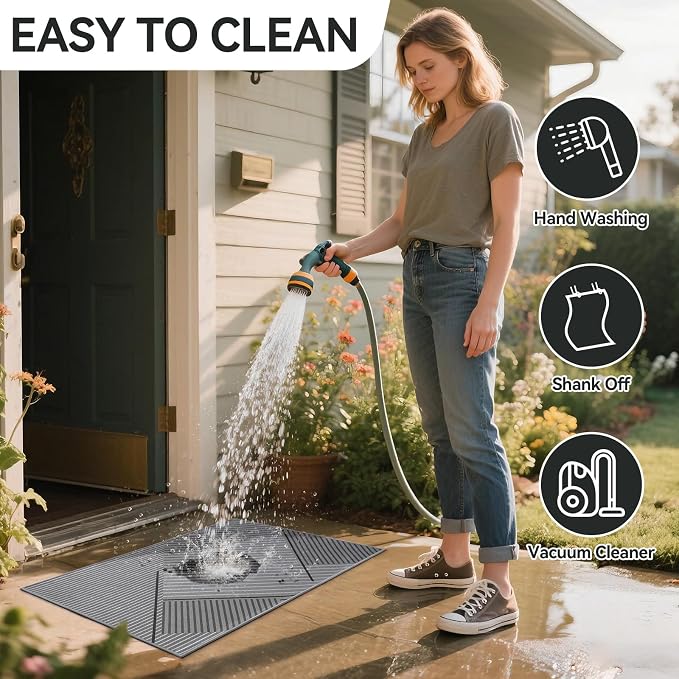 Front Door Mat 17''x30'', Non Slip Absorbent Dirt Resist Washable Low-Profile - Image 4