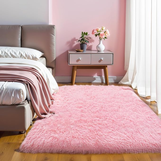 KICHOWUA Thick Area Rug 5x8 Pink Fluffy Fuzzy - Image 7