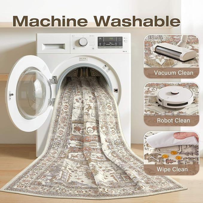 9x12 Washable Area Rugs for Living Room, Large Rug Non Slip Backing Vintage - Image 7