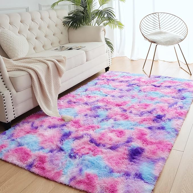 AROGAN Soft Rainbow Area Rugs for Girls Room 6x9 Feet, Fluffy Girls Bedroom Rugs - Image 3