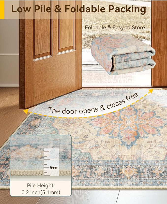 RELEANY Area Rugs Large 9'x12' Washable Non-Slip, Floral Vintage Distress - Image 5