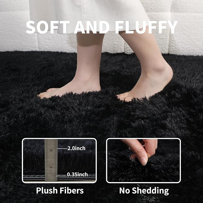 2x3 Black Fluffy Shag Rug for Bedroom, Soft Plush Fuzzy Washable Non Slip Floor - Image 4