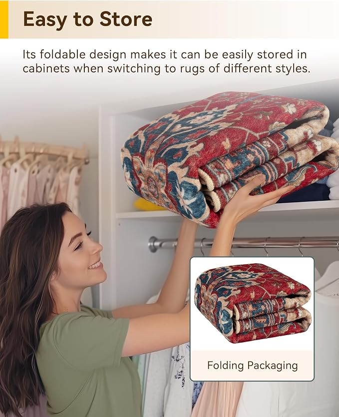 RELEANY Area Rugs Square 10ft Washable Non-Slip, Floral Vintage Distress - Image 5