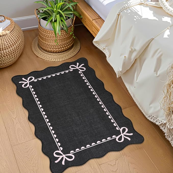 GarveeHome Scalloped Bow Rug for Kitchen Floor, Solid Rug for Dorm, Washable - Image 2