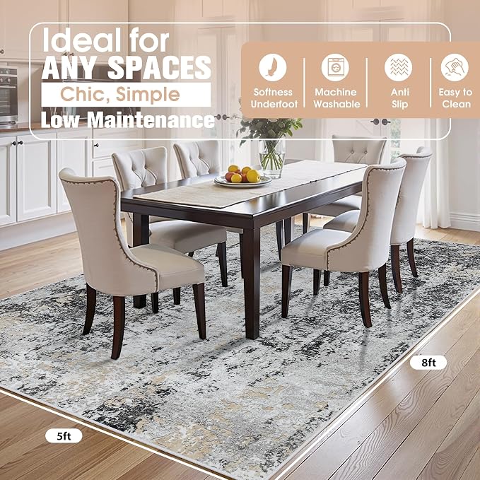 5x8 Area Rugs for Living Room Rug Washable: Abstract Rug for Dining Room - Image 2