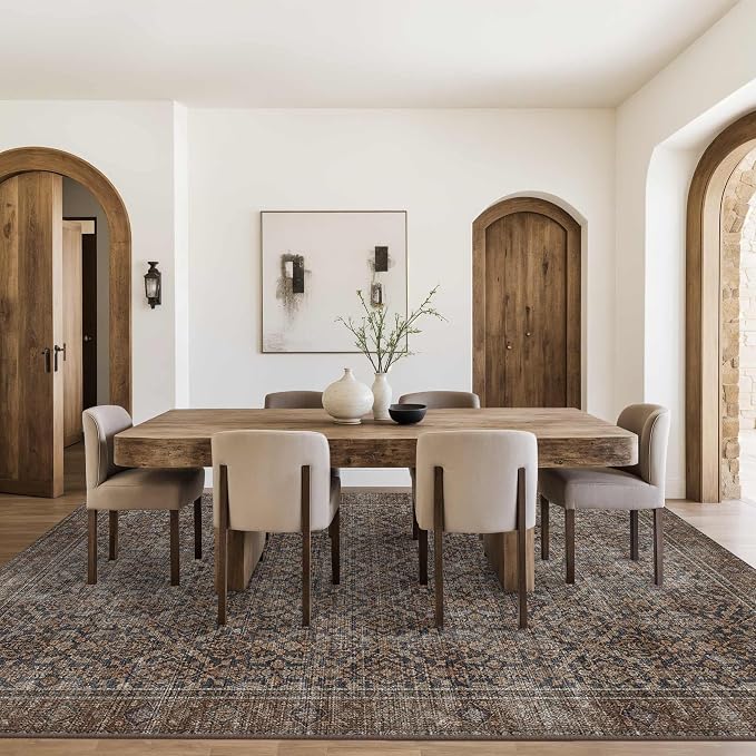 Latte&Fog 8x10 Area Rugs for Living Room, Large Vintage Taupe Brown Washable Rug - Image 3